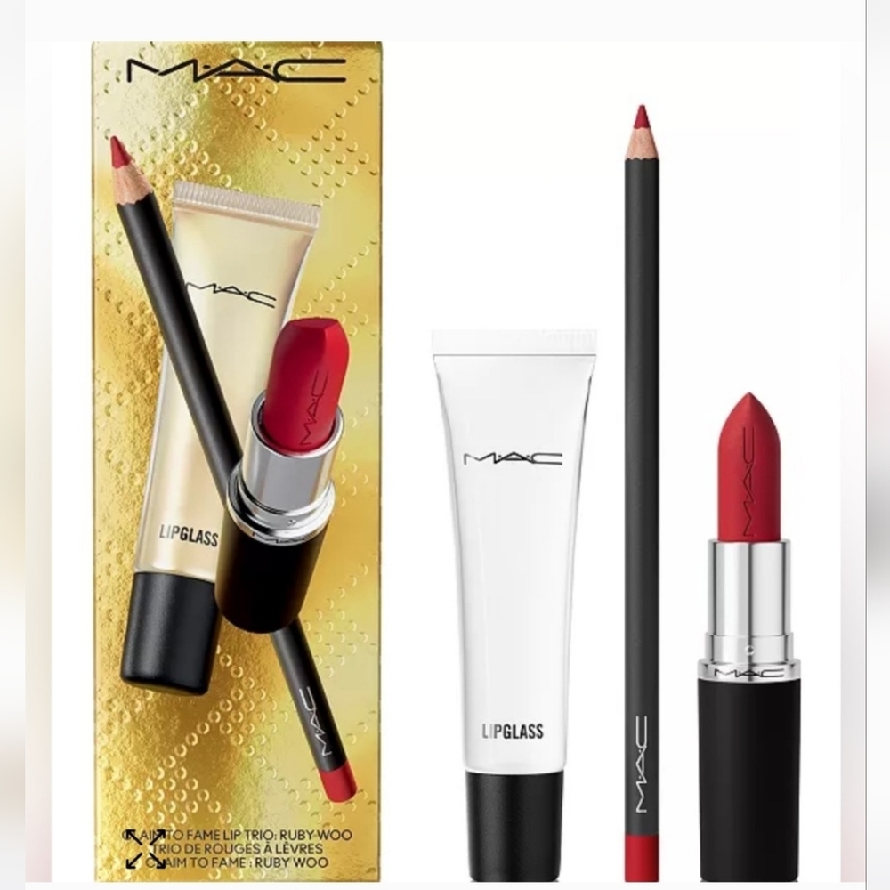 MAC COSMETICS CLAIM TO FAME LIP TRIO RUBY WOO NIB